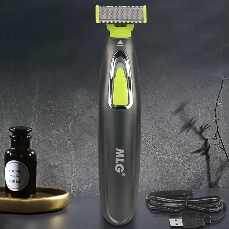 Electric Shavers MLG Electric Shaver för män och kvinnor Portable Full Body Trimmer USB T -formad blad Razor för skägg armhåla för tvättbar 231006