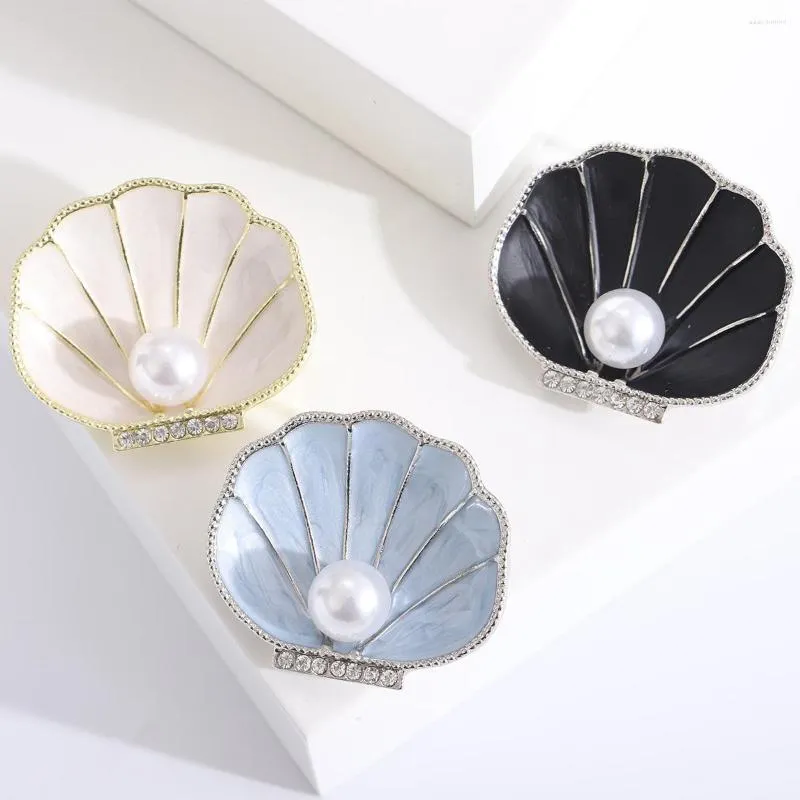 Broches Perle de mer coquille de pétoncle strass Badge émail broche pour femmes unisexe fête de mariage vêtements quotidiens costume accessoires de mode