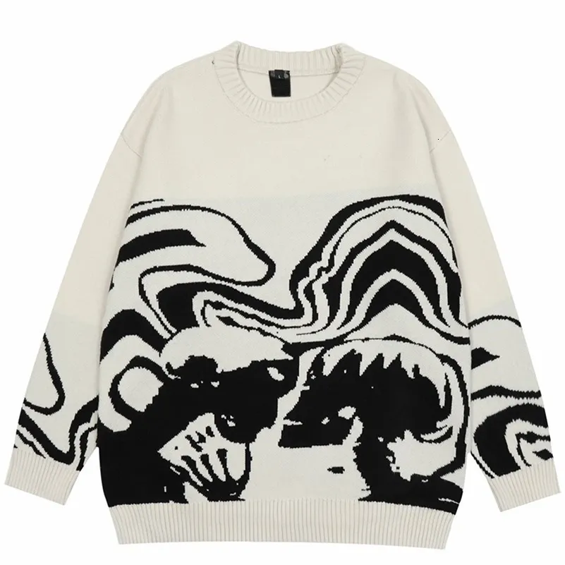 Women's Sweaters Y2K sweater loose pullover in autumn slim hip-hop street knitted black-and-white homemade head 231005