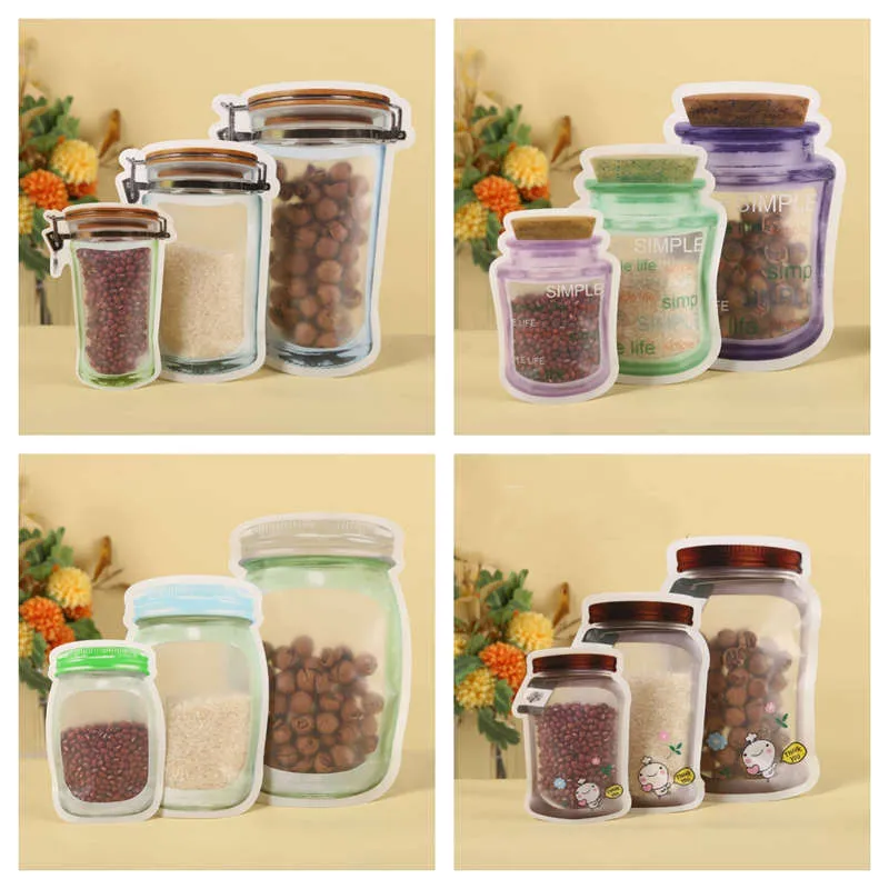 Mason Jar Botellas Forma Almacenamiento de alimentos Bolsas de pie Cremallera reutilizable Mylar Bolsa a prueba de olores Sello fresco para refrigerios Maní Azúcar Grano de café en polvo Arena Nueces Envasado de té