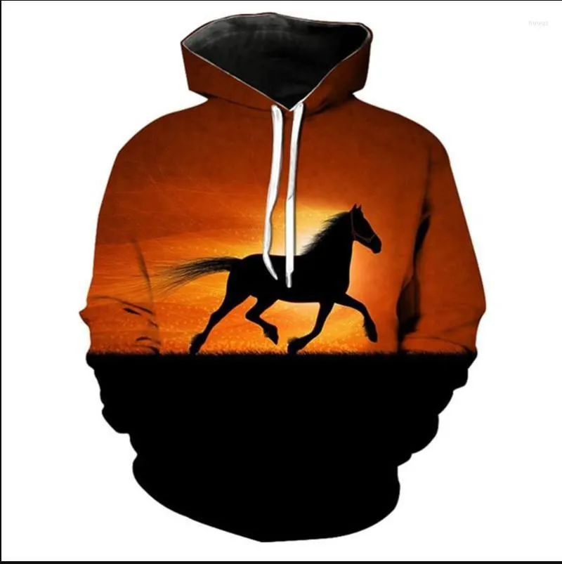 Herrtröjor 2023 mode tonåring flickor 3d tryckt häst huva tröja barn hoodie lös pullover höst barn kläder streetwear