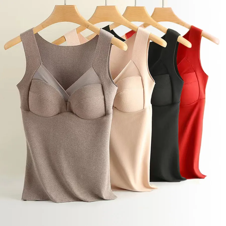 Women's Base Layer Tank Top Thermal Vest Winter Warm Tank-Top Sleeveless Camisole Underwear Bra Padded Plus Size Autumn Winter Clothing