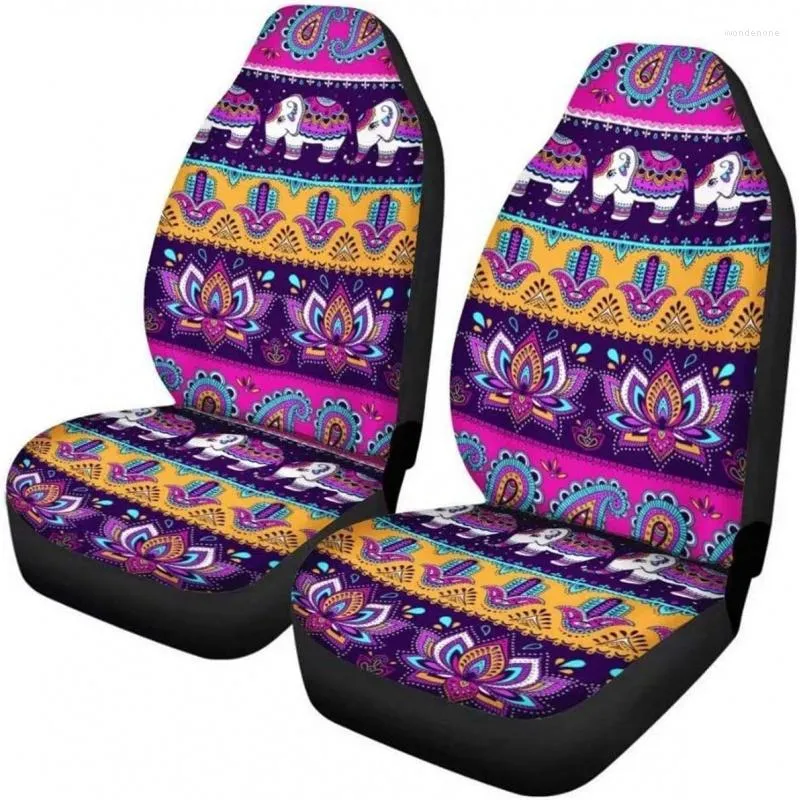 Capas de assento de carro capa 2 pcs conjunto boho mandala hippie elefante impresso s para macio sela cobertor boêmio elegante frente animais de estimação balde