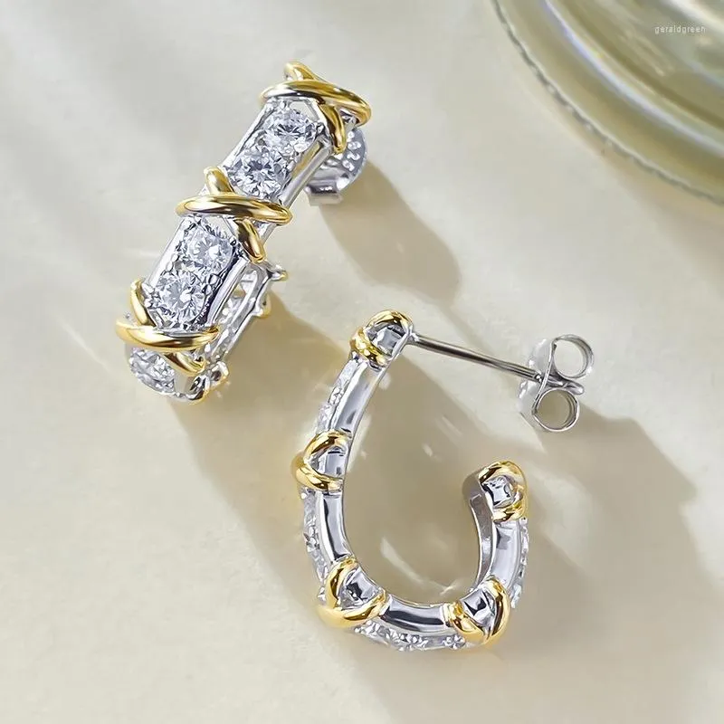 Boucles d'oreilles à clous européennes et américaines, couleur argent S925, plaqué or massif, plein de diamants