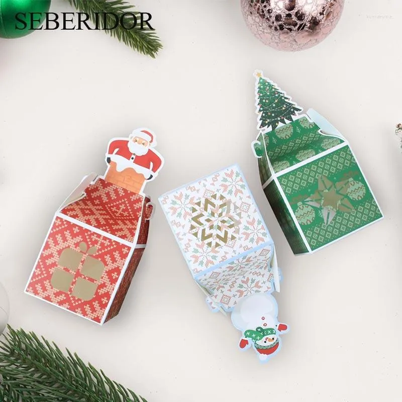Presentförpackning 50st Röd vit grön jultomten snöflinga julfönster godisförpackning kexkakor för julfestdekor