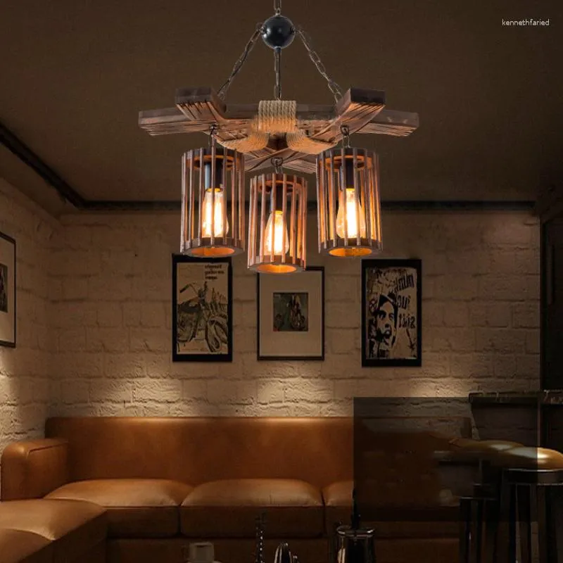 Lampy wiszące przemysłowe retro linę żyrandol restauracja salon salon doniczkowy sklep lampa lampa drewniana lampka kroplica