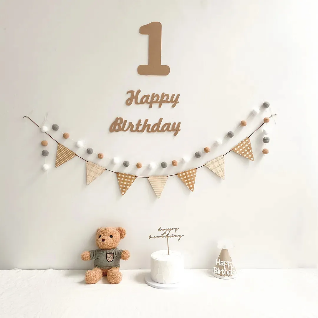 Autres fournitures de fête d'événement Enfants Premier anniversaire Toile de fond Bunting Set Party Banner Set Baby 30 100 jours Décoration Jute Baby Shower Anniversaire 231005