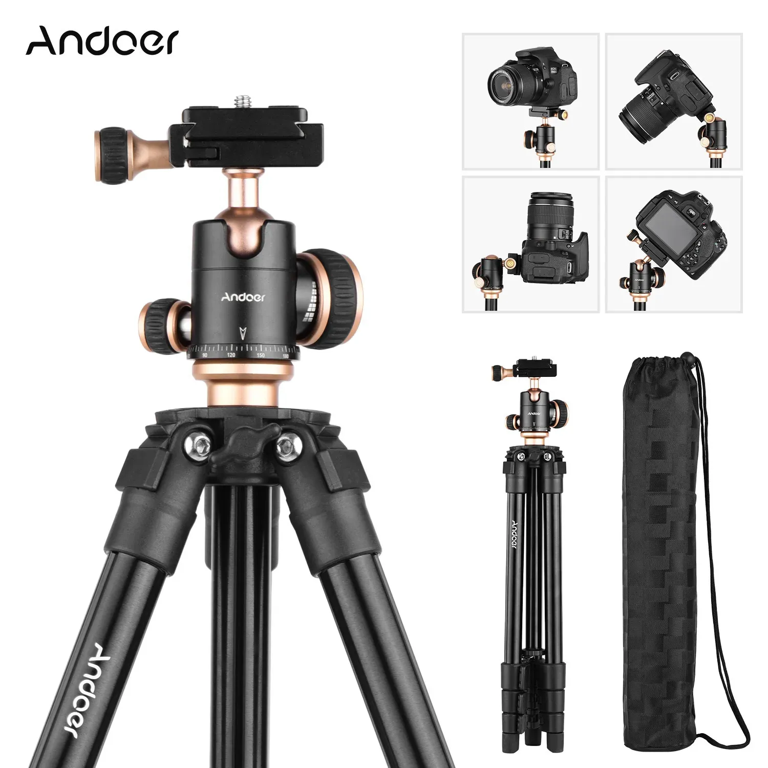 Tripods Andoer Q160SA Camera Tripod with Panoramic Ballhead for DSLR Digital Cameras Camcorder 231006