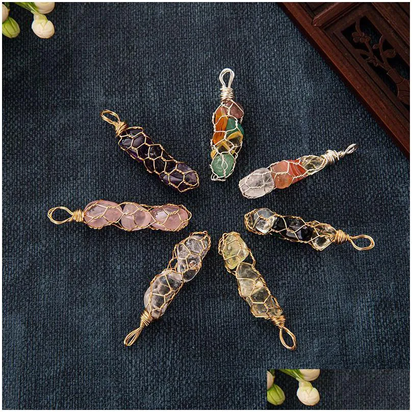 Charms Hand Woven Copper Wire Net Pendant Colorf Crystal Stone Beads For Necklace Earrings Jewelry Making Accessory Drop Del Dhgarden Dhm8I