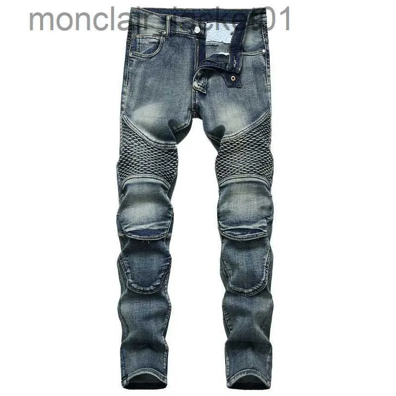 Jeans pour hommes Denim Designer MOTO BIKE Jeans de moto droits pour hommes taille 42 automne printemps Punk Rock Streetwear équitation genou garde pantalon J231006