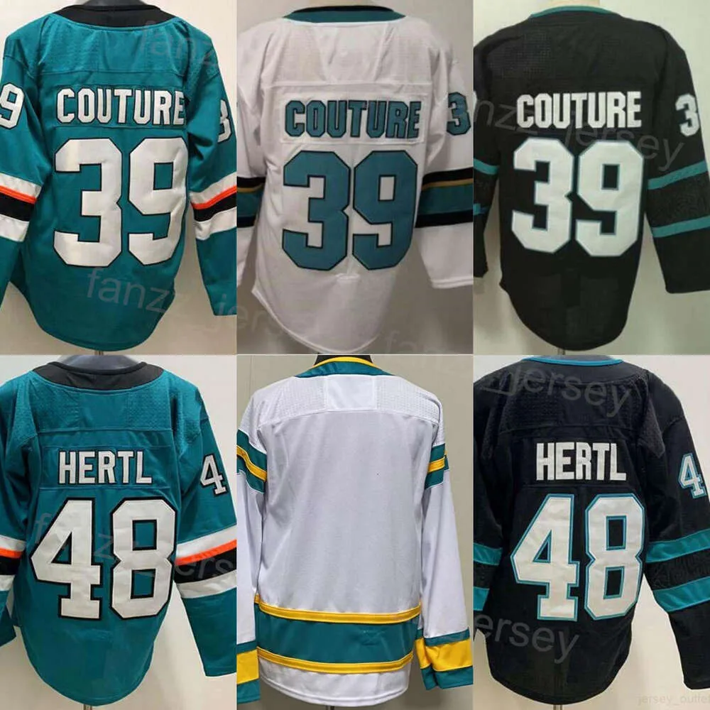 Omvänd retro hockey 48 Tomas Hertl Jerseys Man 39 Logan Couture All Stitched For Sport Fans Team Color Black Green Away Away Boreable Pure Cotton High Sale