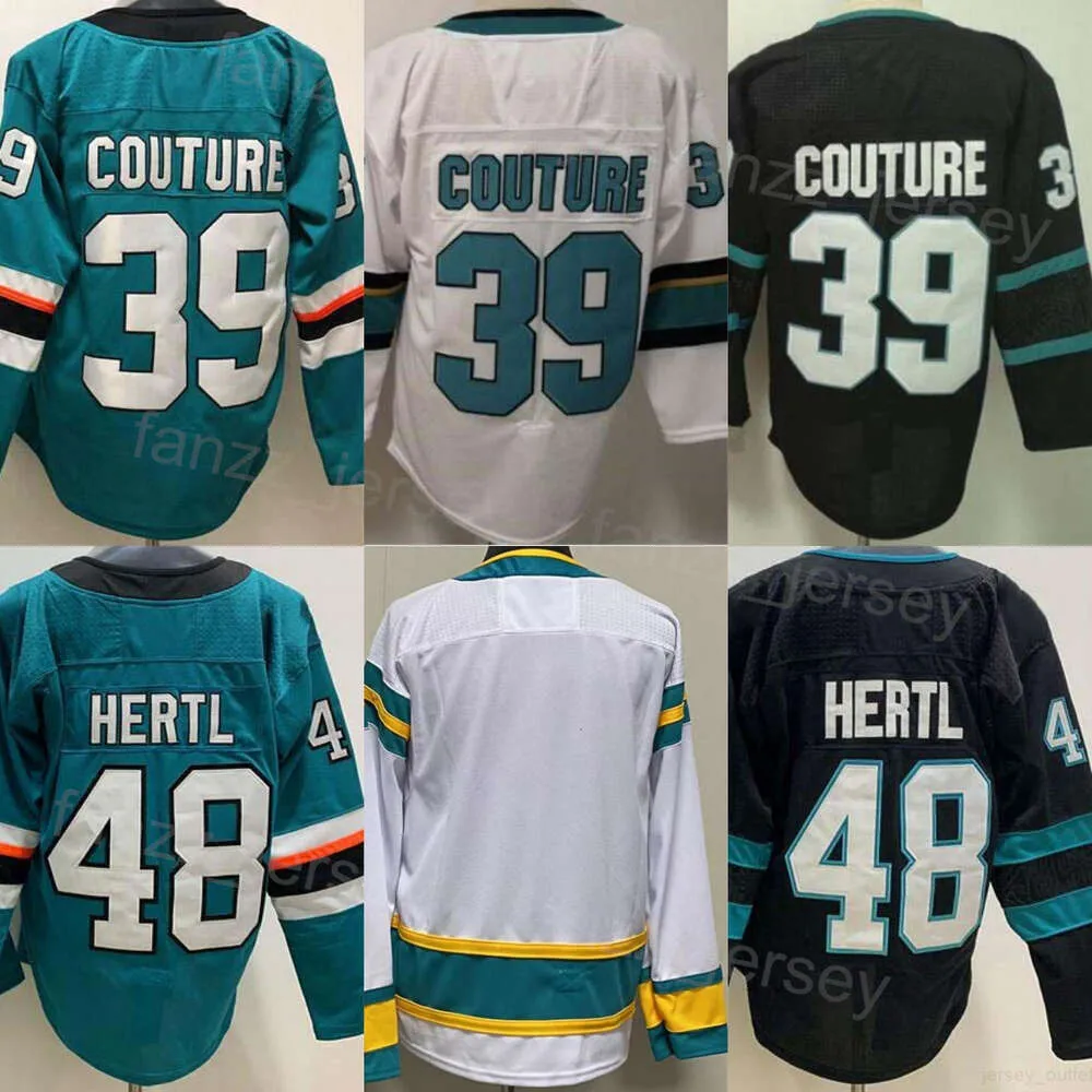 Reverse Retro Hockey 48 Tomas Hertl Jerseys Heren 39 Logan Couture Alles gestikt voor sportfans Teamkleur Zwart Groen Wit Uit Ademend Puur Katoen Hoge Sale