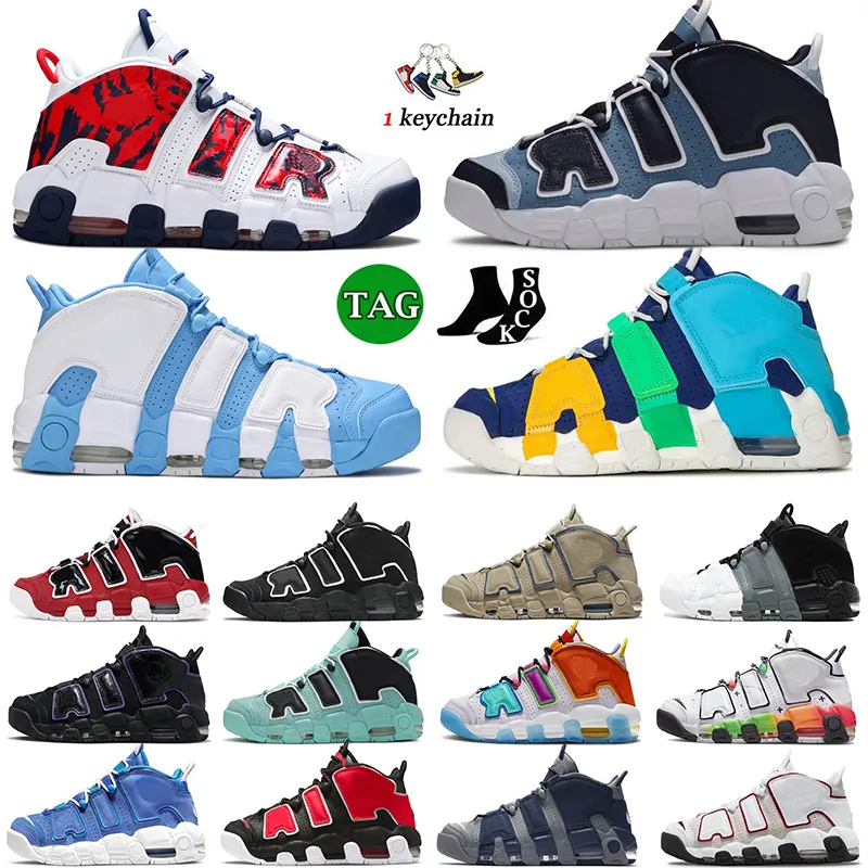 Uptempos fler basketskor 96 för män kvinnor tempos scottie pippen trippel svart vit universitet blå röd flerfärg og tränare sport sneakers