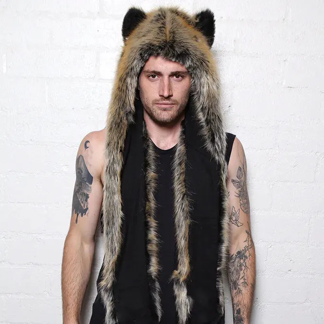 3 In 1 Animal Fur Hat With Scarf And Hat Scarf And Gloves Warm