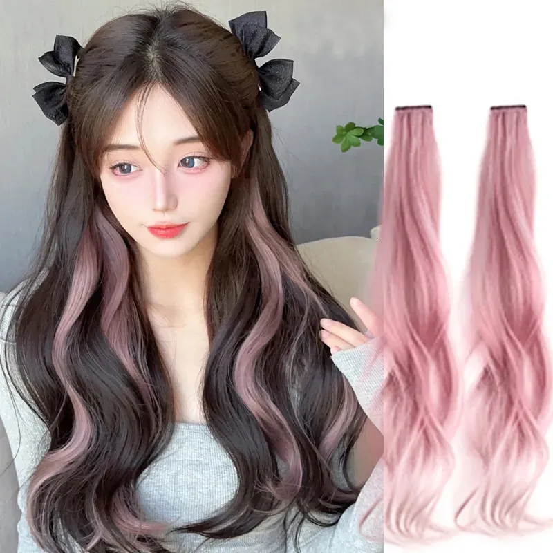 Synthetic Wigs Long curly hair Color Hair Piece Hair Clip In Highlight Rainbow Hair Streak Pink Synthetic Hair Strands on Clips 231006