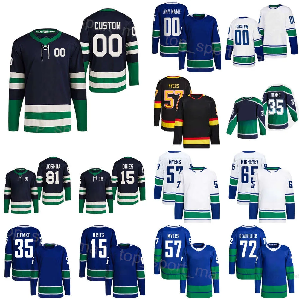 Team Hockey 65 Ilya Mikheyev Jerseys 81 Dakota Joshua 35 Thatcher Demko 72 Anthony Beauvillier 57 Tyler Myers 15 Sheldon Dries 22 Daniel Sedin Sport Man Woman Youth