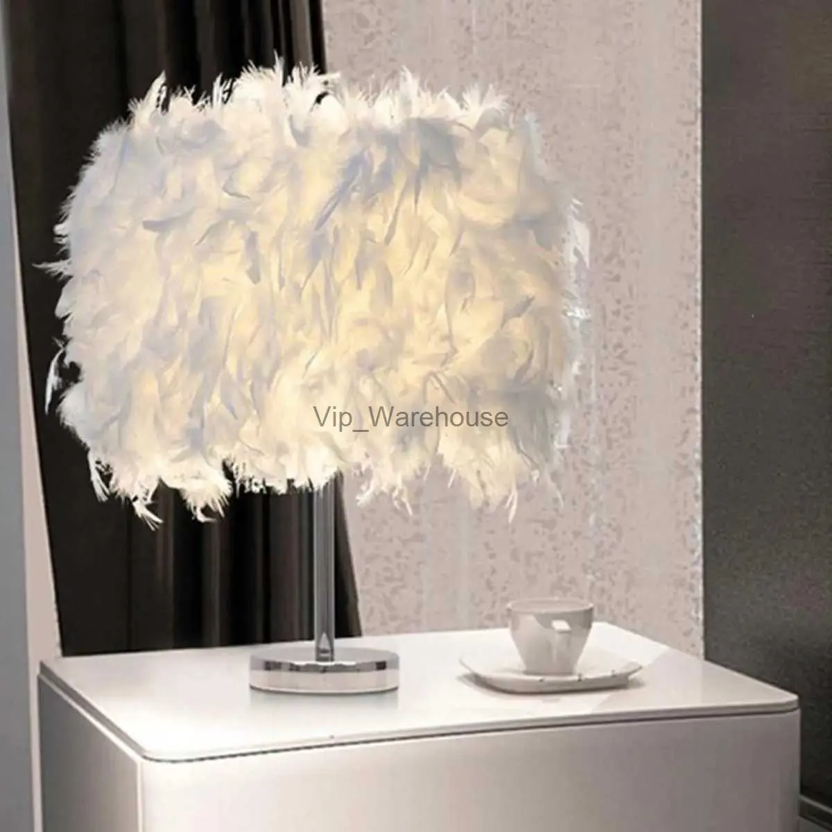 Table Lamps 220V Feather Shade Metal Table Lamp Bedside Desk Vintage Night Light Christmas Decor Soft Vintage Bedroom Study Room White YQ231006