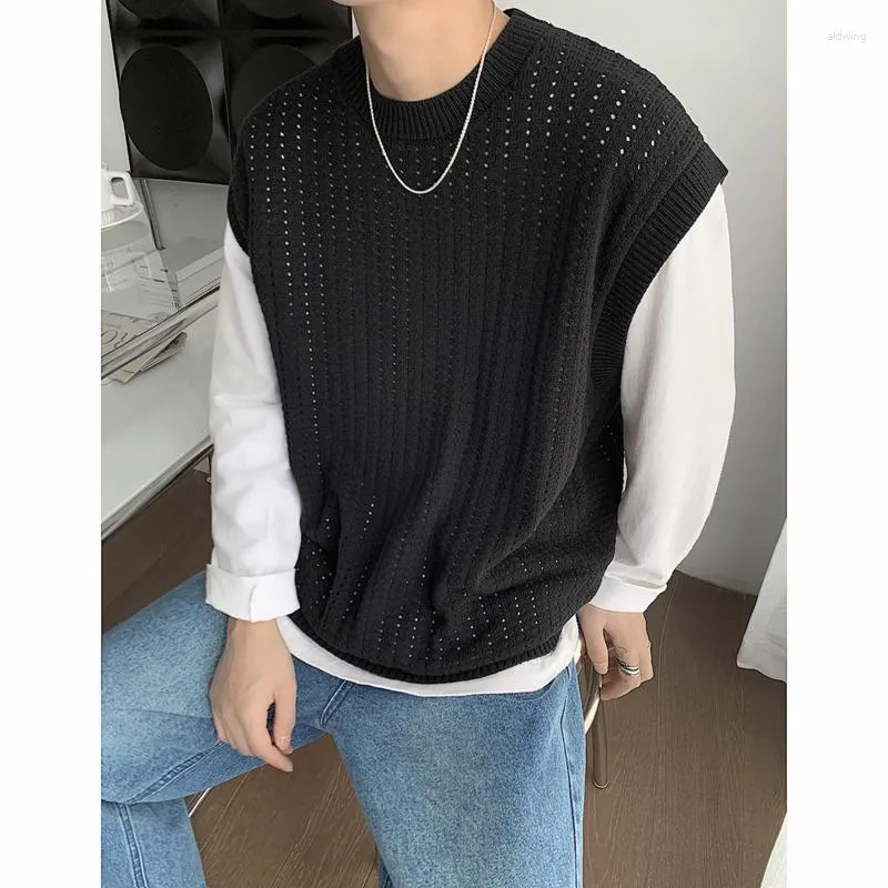 Men s Vests Autumn Apricot Black Sweater Vest Men Warm Fashion Casual Knit Pullover Korean Loose Sleeveless Crewneck Mens Jumper