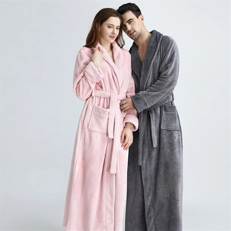 Extra Long Plus Size Winter Warm Coral Fleece Peignoir Femmes Hommes Flanelle Dobby Kimono Robe De Bain Demoiselle D'honneur Robe De Chambre De Mariage T235B