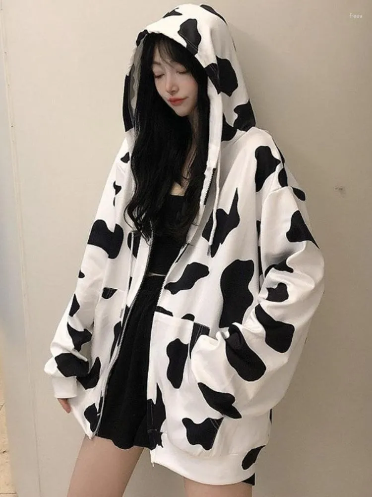 Hoodies femininos houzhou harajuku y2k oversize zíper leite de vaca moda coreana kpop streetwear zip up moletom com capuz feminino 2023 outono