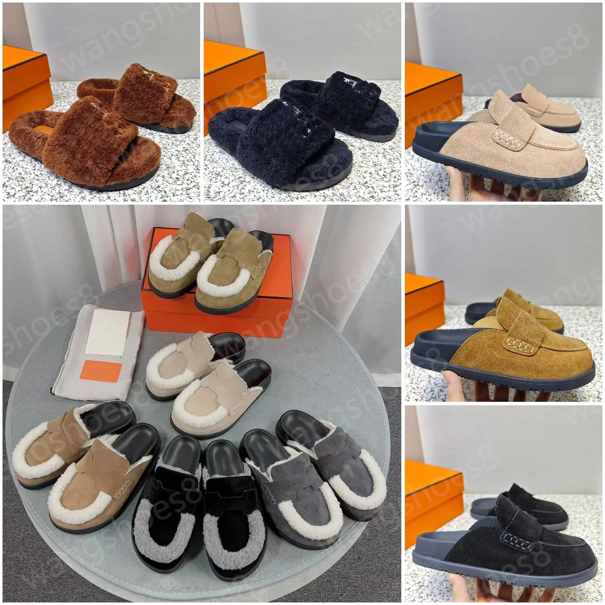 Hombres Mujeres Go Mule zapatillas diseñador de lujo Primavera Otoño Estilo Clásico Felpa Medio Tuo Baotou Zapatillas al aire libre Moda Sandalias planas Zapatos Tamaño 35-45