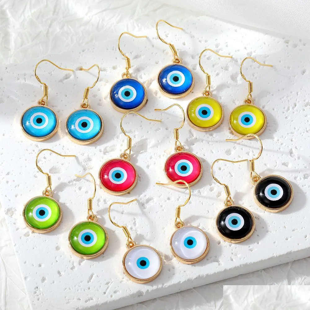 Charm Lots Colorf Turkish Blue Evil Eye Charms örhängen för kvinnor nya trendiga katter Stone Lucky Pendant Ear smycken Drop Delivery Dhuh1