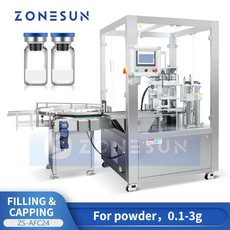 Zonesun Automatisk injektionsflaska Pulverfyllning och kapning av maskin Auger Filler Frys Torkade pulver Sutlimenter Förpackning ZS-AFC24