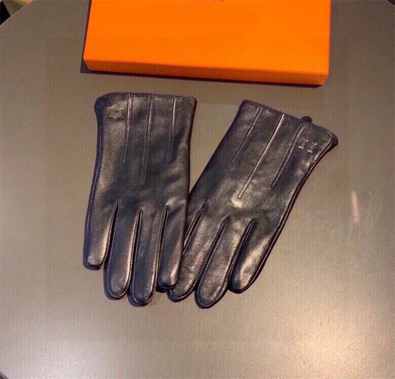 Designer handskar kvinnor vinter mode lyx fårskinn handchuhe kashmir fodrad varma mens läderhandskar fem finger pekskärm