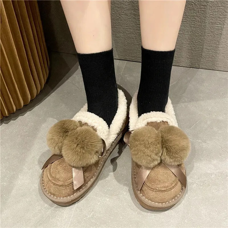 Klänningskor Vinter Flat Shoes Women's Round Head Casual Coat Shoes Women's Fur Women's Flat Shoes 231006