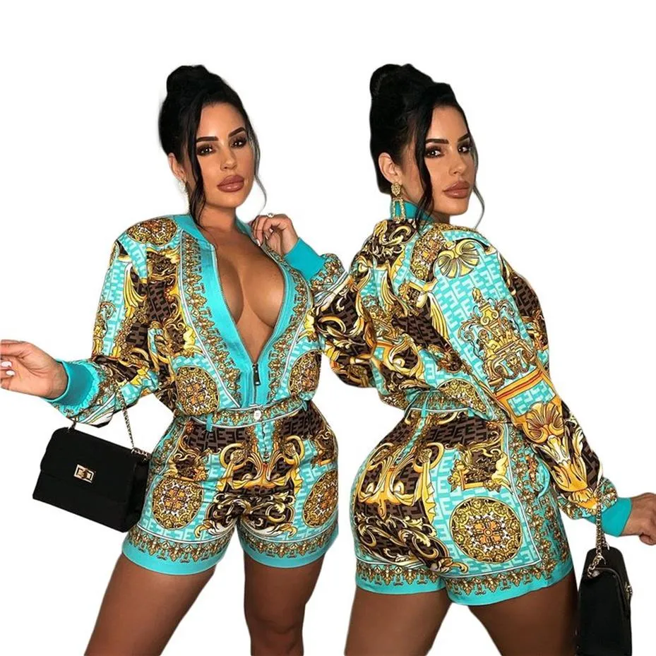 2023 Spring Two Piece Pants Women Designer Print Jacket and Shorts 2pcs Set Long Sleeped Outfits Ship234C