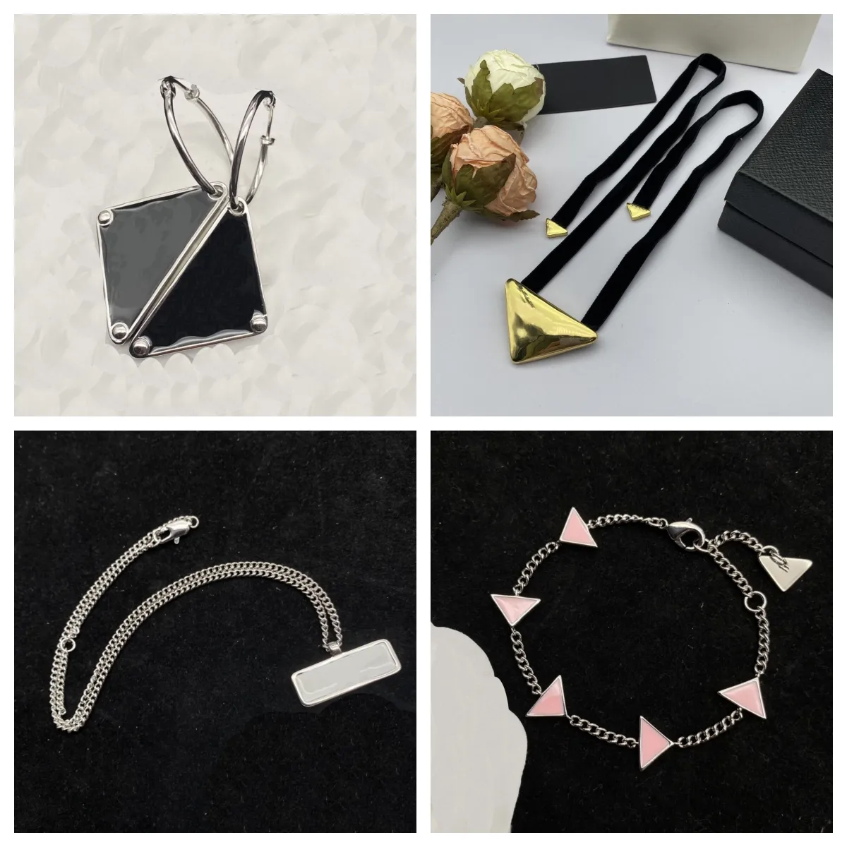 Nuovo look alla moda Accessori per abiti DesignerCollane triangolari Bracciale Orecchini catena temperamento versatile Gioielli geometrici per ragazze e donne