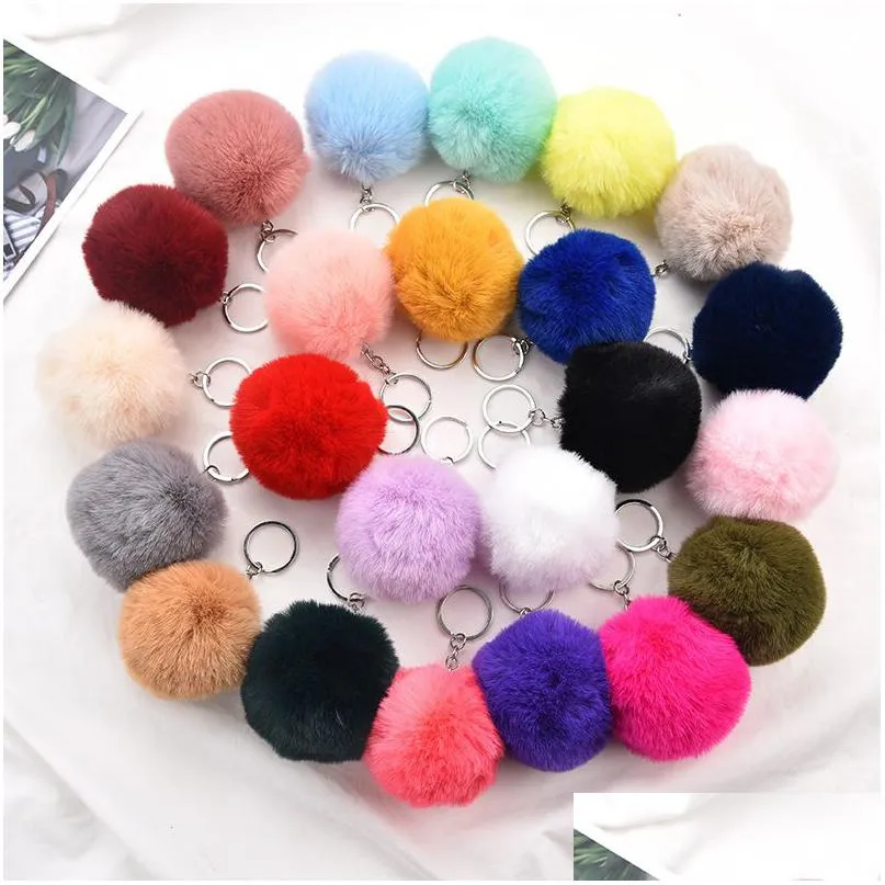 Llaveros 8 cm esponjoso suave piel sintética pom llavero como bola coche llavero titular bolso de mujer colgante joyería encantos bk entrega de gota dhdks