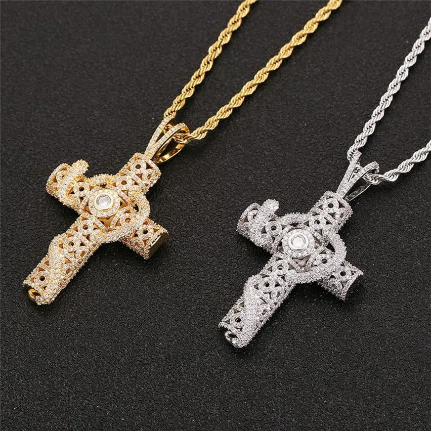 Hip Hop glacé Zircon 3D croix serpent collier or argent plaqué hommes Bling bijoux cadeau 288Q