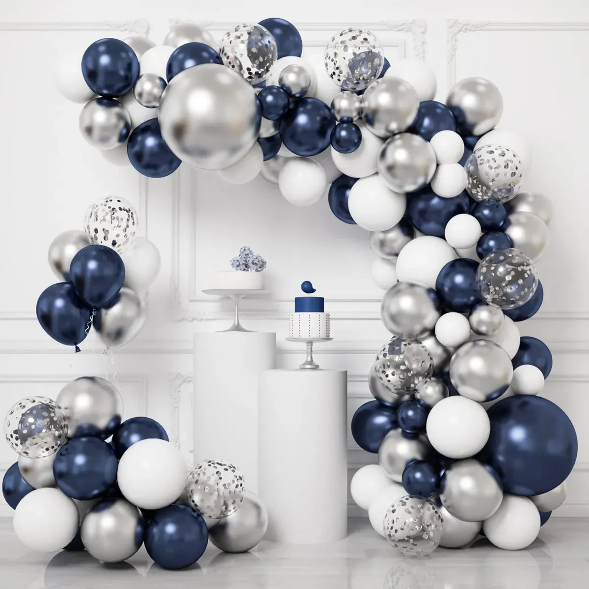 Overige feestartikelen voor evenementen Marineblauw zilver Ballonslinger Boogset Confetti Ballons Verjaardagsfeestje Decor Kinderen Babyshower Afstuderen Decor Bruiloftsbenodigdheden 231005