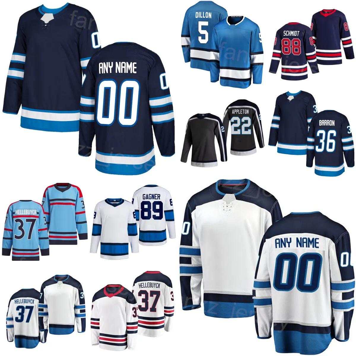 Uomo Donna Bambino Hockey 88 Nate Schmidt Jersey 22 Mason Appleton 89 Sam Gagner 39 Colby Barlow 37 Connor Hellebuyck 5 Brenden Dillon 36 Morgan Barron Navy Nero Bianco