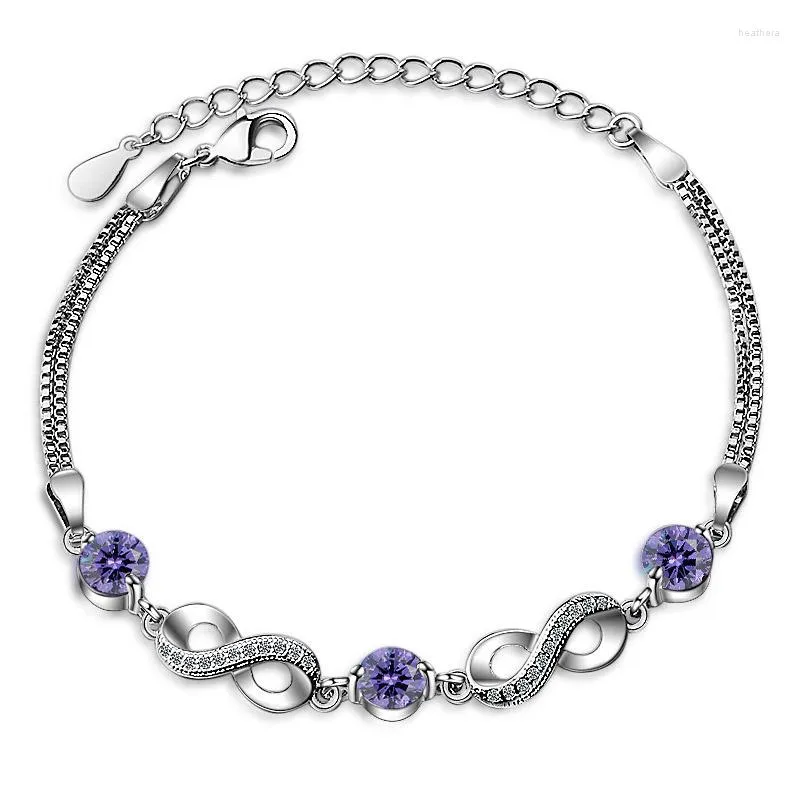 Braccialetti a maglie Bracciale scintillante Infinity Purple CZ per donna Ragazza Lady Matrimonio Compleanno Confezione regalo Catena