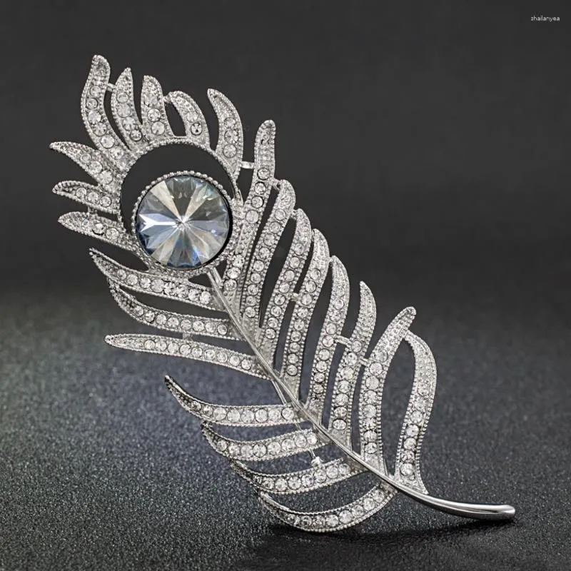 Brooches Rhinestone Crystals Feather Brooch Pin Broach For Woman Jewelry Dress Bag Accessories 04751