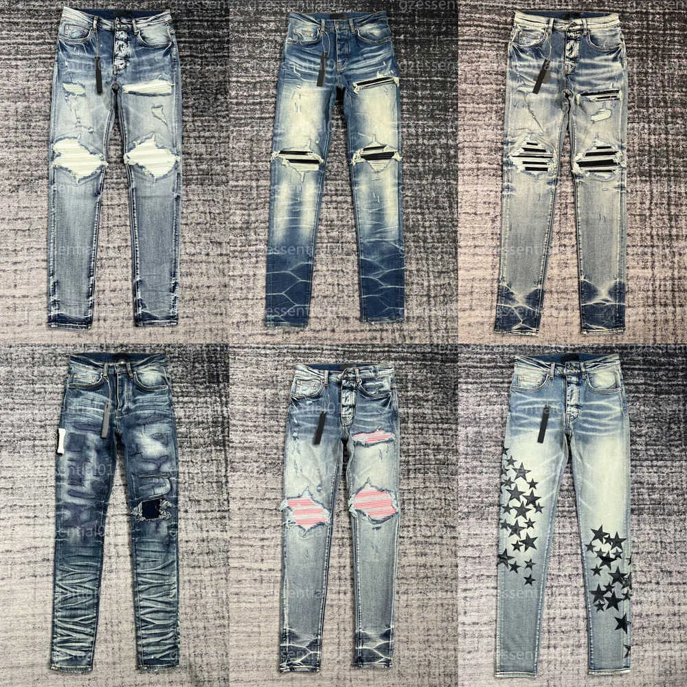 Amirs Jeans voor Heren Designer Broeken Mode Casual Hip Hop Streetwear Stretch Slim Fit Heren Gescheurde Broek Am Amirly Veelzijdige knappe broekontwerpers