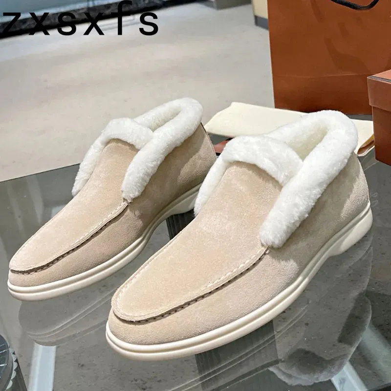 Dress Shoes Winter Fur Shoes Women KidSuede Warm Ankle Snow Boots High Top Flat Casual Walk Shoes Slip On Men Women Loafers 231006