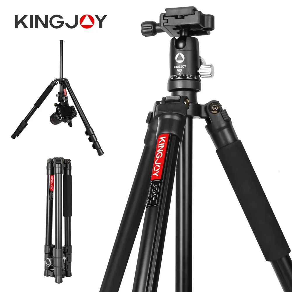 Tripods KINGJOY 61 Inch Camera Tripod for DSLR Portable Aluminum Travel Cellphone Tripe with 360 Degree Panorama Ball Head Quick Release 231006