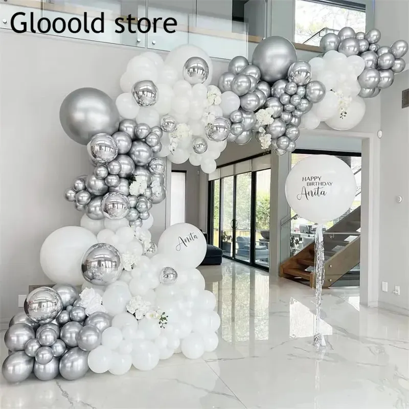 Other Event Party Supplies 103pcs White Silver Metallic 4D Baby Shower Balloon Arch Kit Wedding 30 Birthday Boys Girl Bachlorette Party Decoration 231005