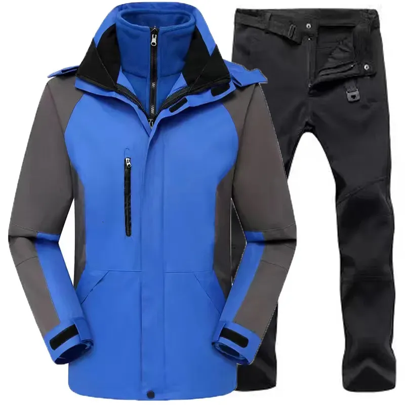 Other Sporting Goods Men 3in1 Winter Waterproof Windbreaker Thermal Detachable Fleece Skiing Jackets Suit Outdoor Hood Camping Hiking Climbing Pants 231006