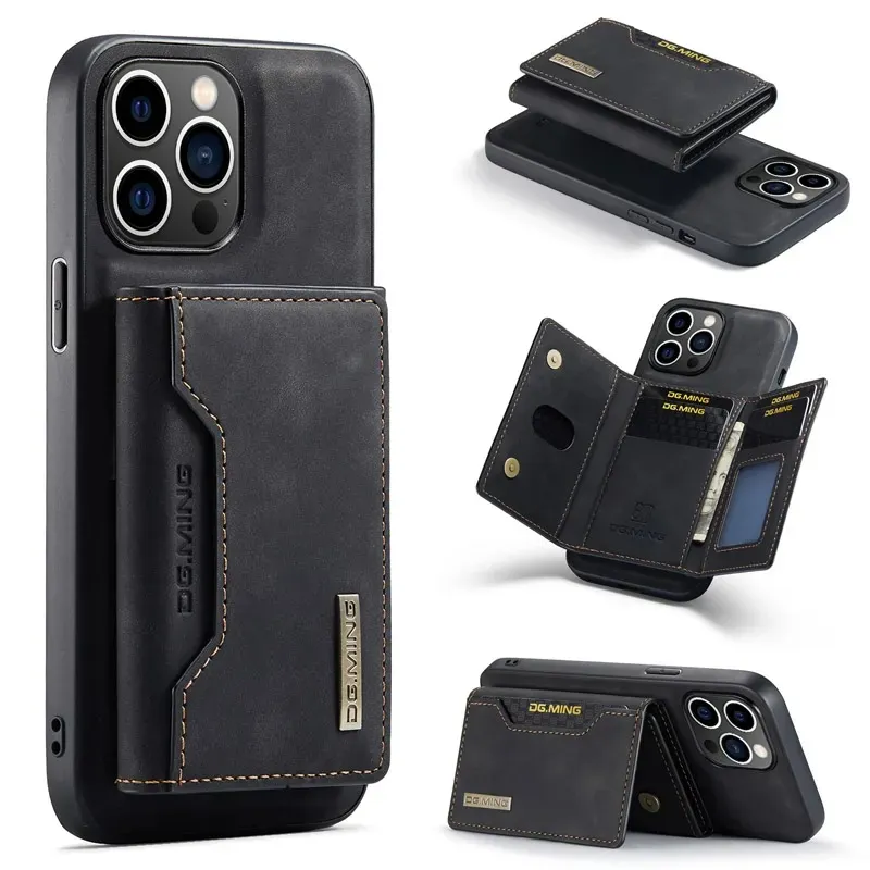 Designer DG MING 2In1 Detachable Magnetic Leather Case For iphone 15 14 13 12 11Pro Max Wallet Cover Card Holder phone case for Samsung