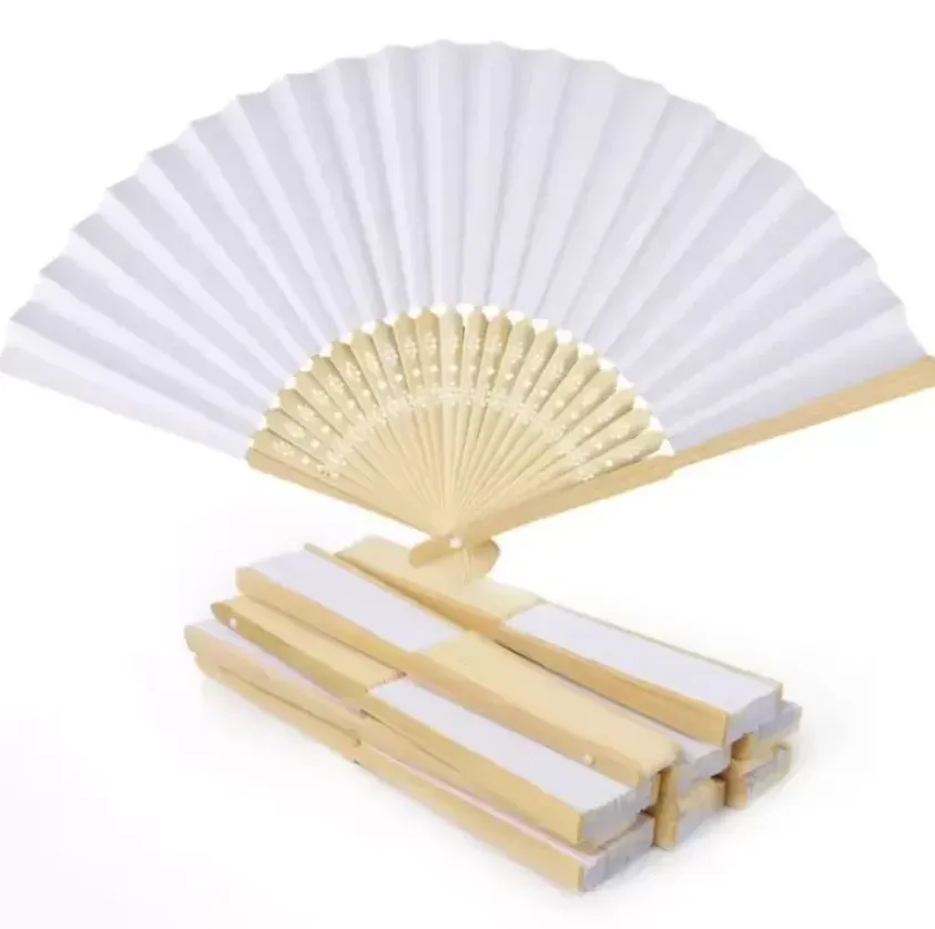 Großhandel Weiß Falten Elegante Party Dekoration Papier Hand Fan Hochzeit Gastgeschenke Mariage Tanz 21 cm