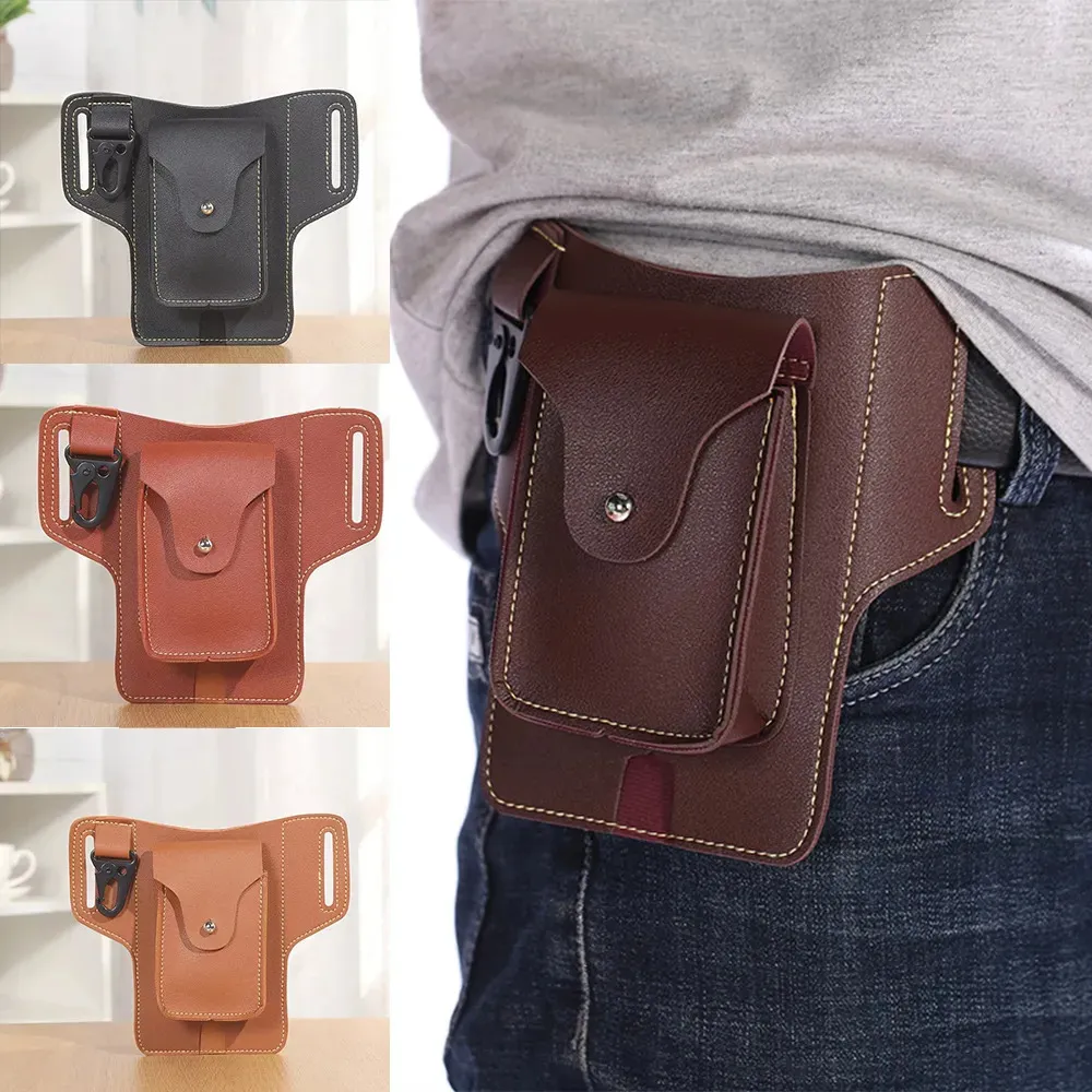 Midjeväskor Fashion Men's Leather Purse Midjeväska Telefon Pocket Belt Pouch Multifunktion Fanny Pack Man Phone Holster Belt Bag 231006