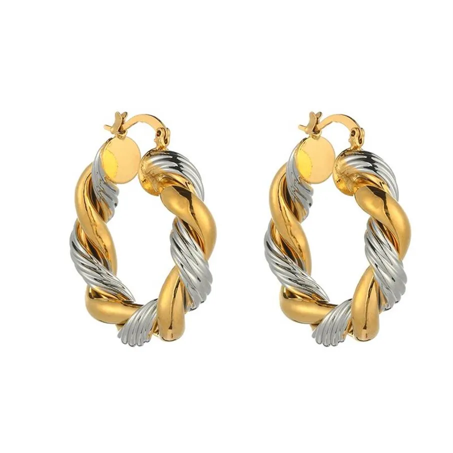 Trendy Two Tone ed Hoop Earring Jewelry Exquisite Women Fashion Earrings280H