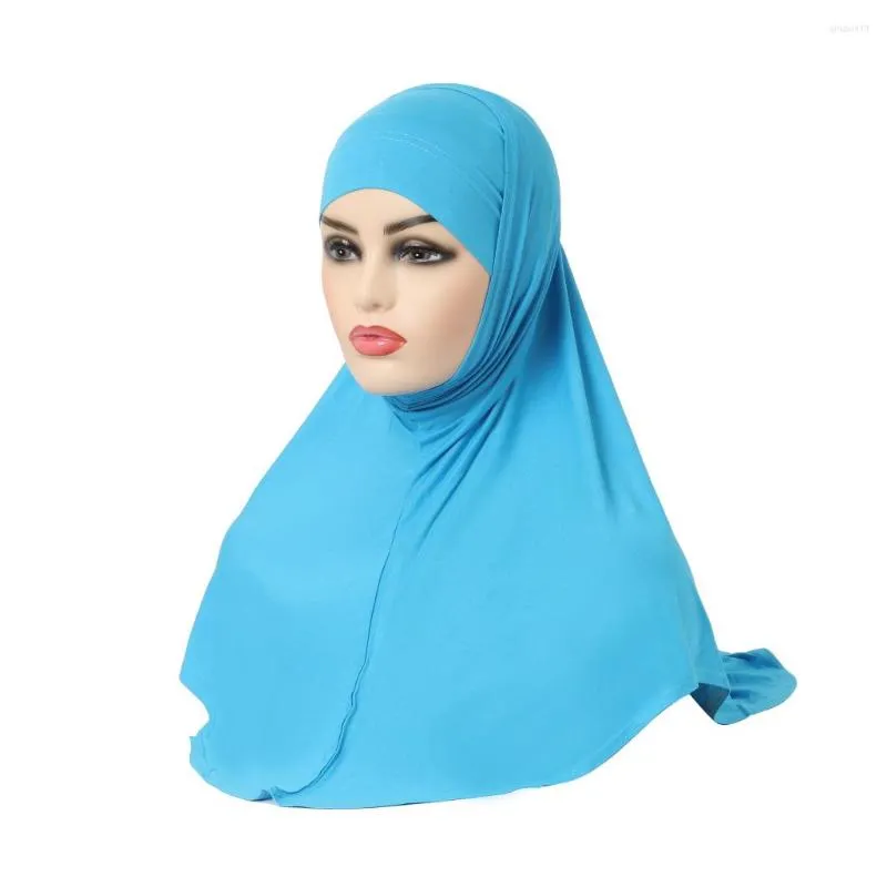 Etnische kleding Hoge kwaliteit katoen Jersey Effen twee stukken Trek aan hijab Islamitische sjaal Hoofdwikkel Bid sjaals H037 Tulband voor vrouwen