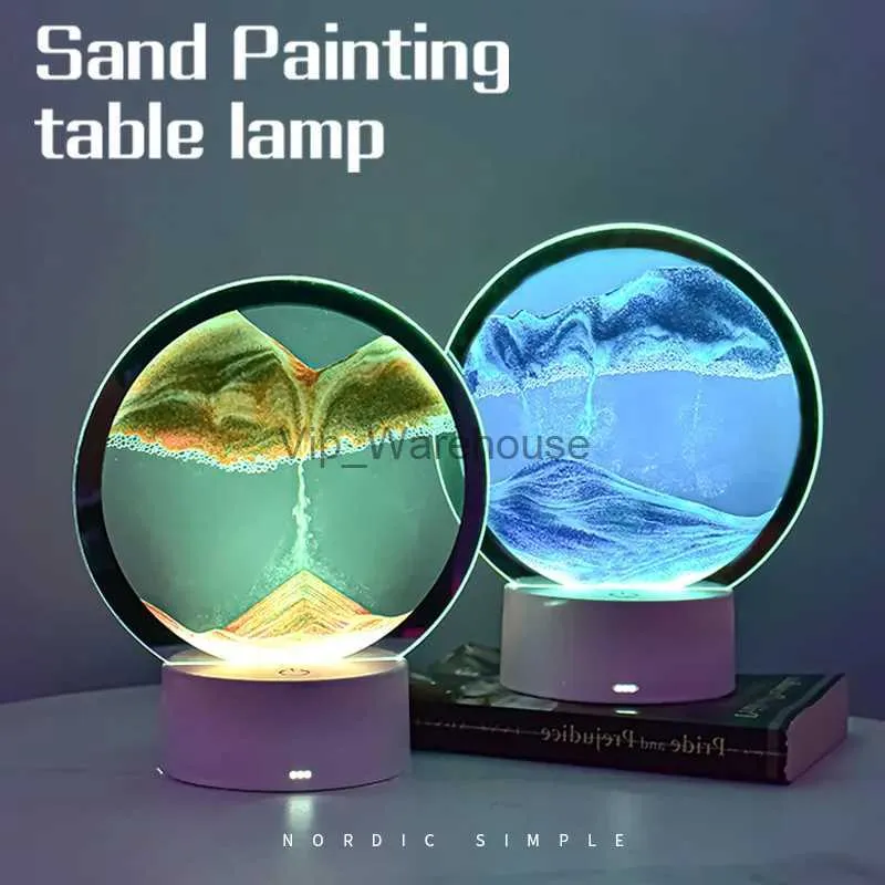 Настольные лампы 7 цветов Прикроватные лампы Зыбучий песок 3D Природный пейзаж Творческий ночник Защита глаз Домашнее украшение для гостиной Спальня YQ231006
