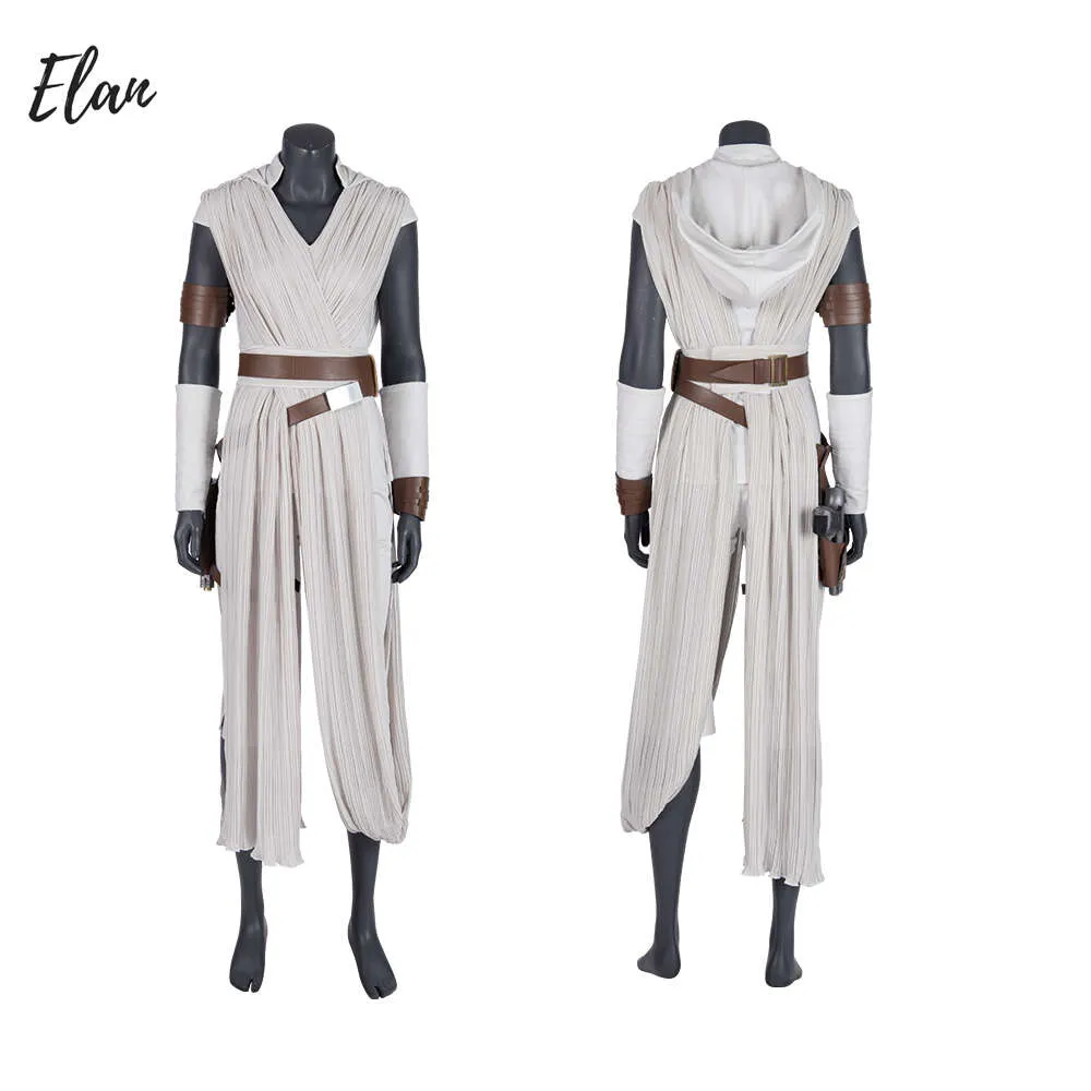 Sexig kvinna Rey Cosplay Costume Vuxen Fancy Dress Full Set With Top and Pants Custom Size Halloween Party Comic Con Costumes