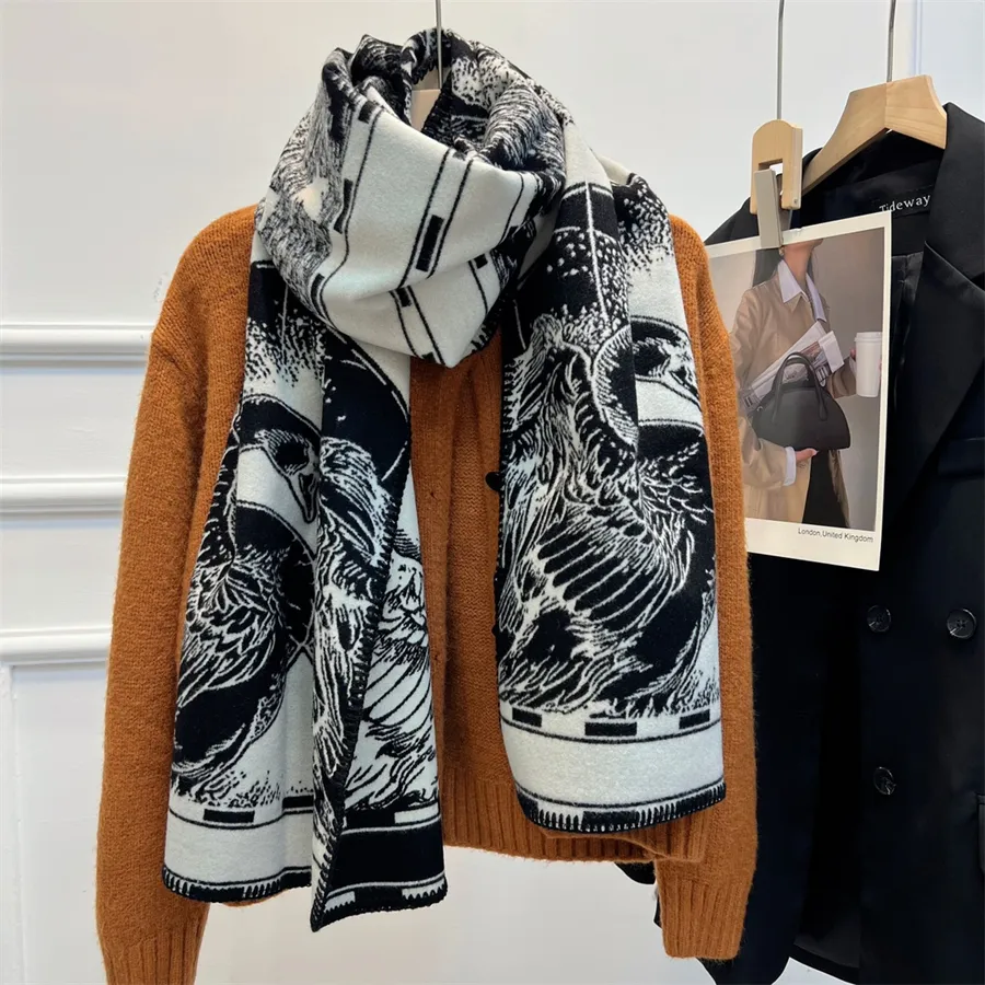 Szalik projektant szalików kobiety dwustronne zima zagęszczona szalik zachodnia moda swobodna w kratę druk czysty kaszmir